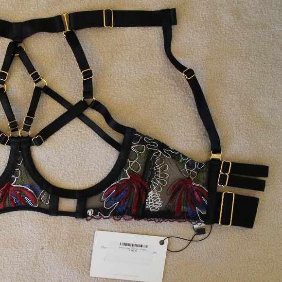 Bordelle Botanica Ouvert Open Bra Black XS SS Extra Small NWT AW21B04B $350 - Picture 9 of 12